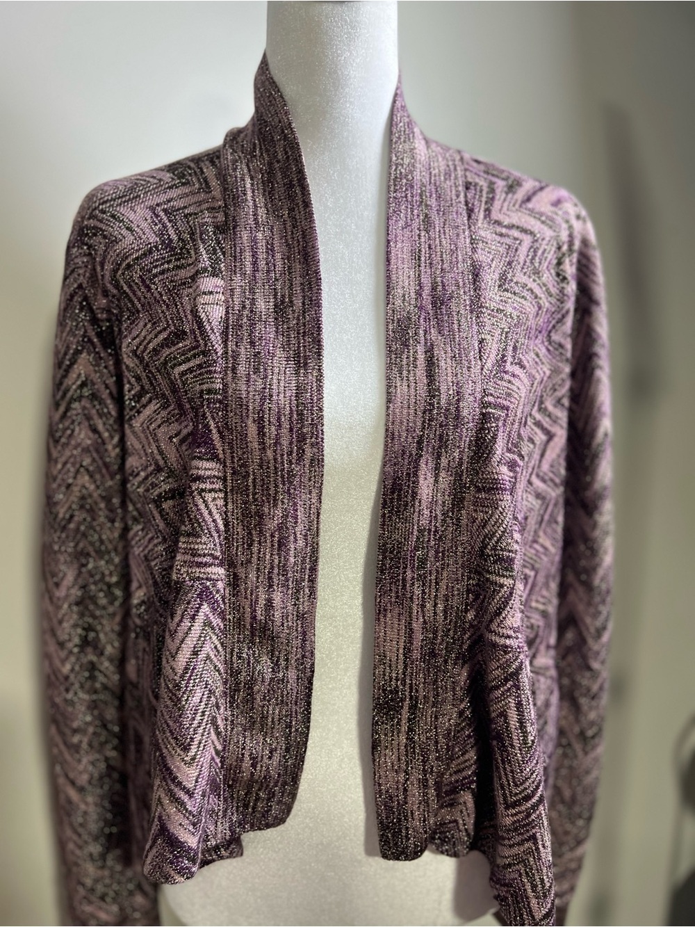 Apt. 9 Lavender Chevron Open-Front Cardigan